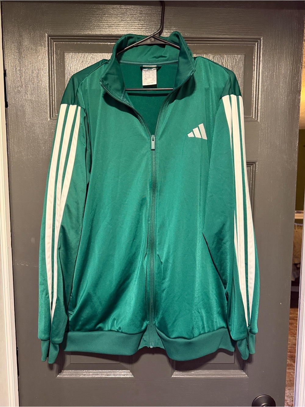 adidas Emerald Green Track Jacket with White Stripes